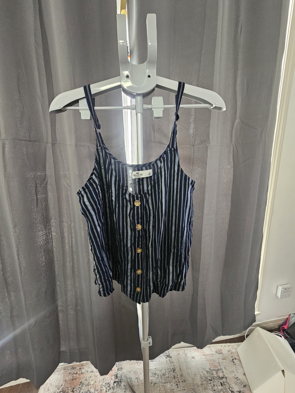 Hollister Navy and White Striped Button-Front Cami